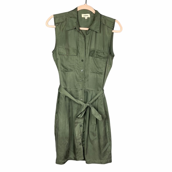 L’agence Evelyn Silky Olive Green Military Dress Short Sleeve XS - Picture 2 of 9
